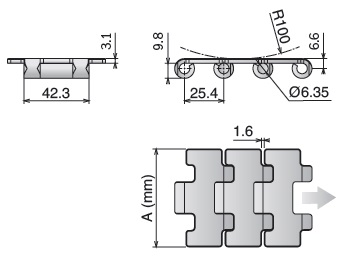 Пластинчатая нержавеющая цепь серии 512 чертеж