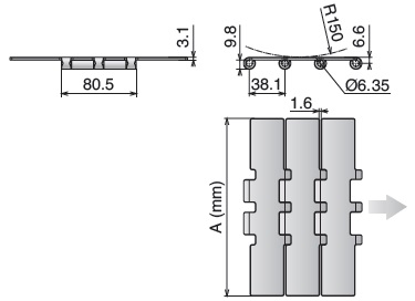 Пластинчатая нержавеющая цепь серии 802/805 чертеж