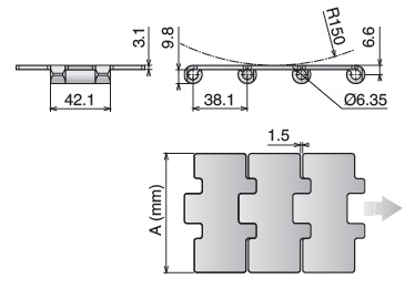 Пластинчатая нержавеющая цепь серии 812/815 чертеж Пластинчатая нержавеющая цепь серии 812/815 чертеж
