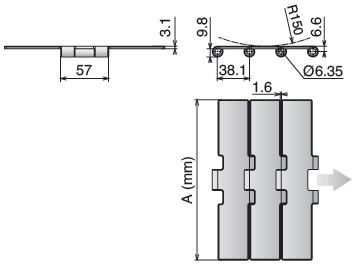 Пластинчатая нержавеющая цепь серии 8157 чертеж Пластинчатая нержавеющая цепь серии 8157 чертеж