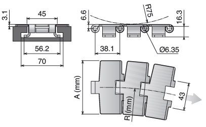 Пластинчатая нержавеющая цепь серии 881 TAB чертеж