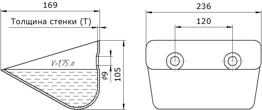 Ковш норийный металлический цельнотянутый LBTQ-2316 чертеж