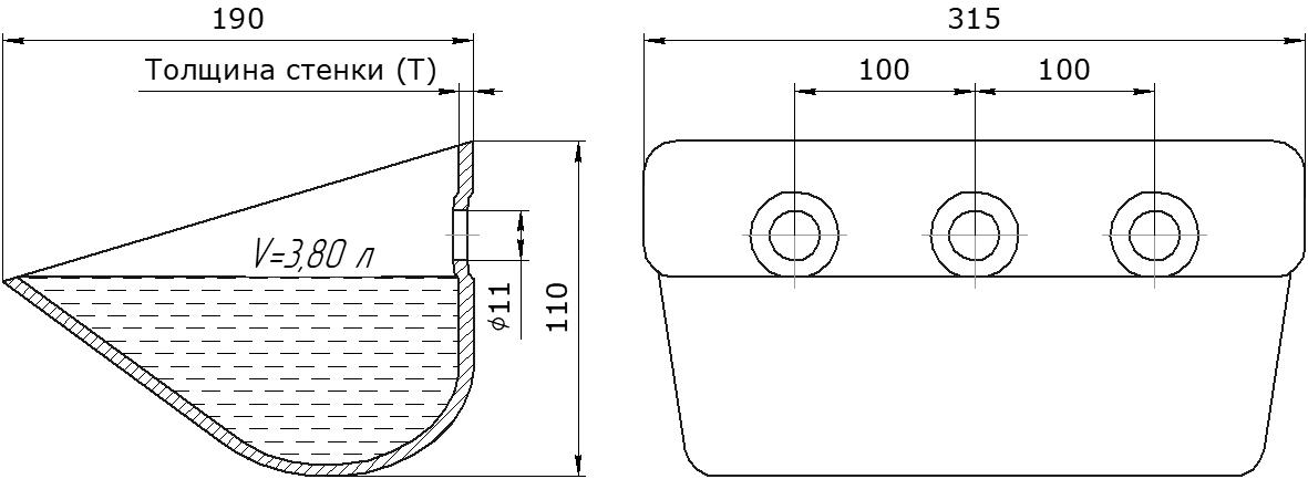 Ковш норийный металлический цельнотянутый LBTQ-3118 чертеж