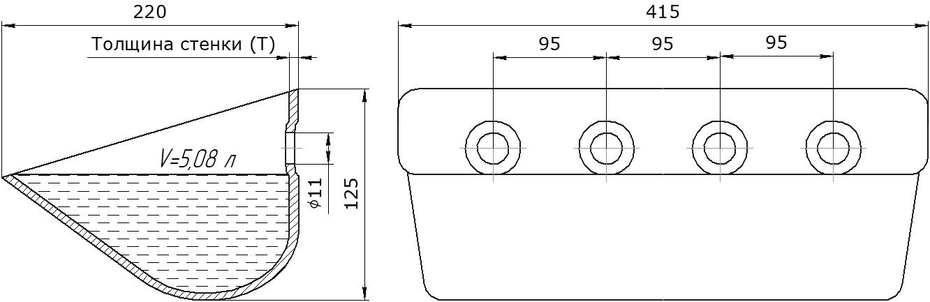 Ковш норийный металлический цельнотянутый LBTQ-4121 чертеж