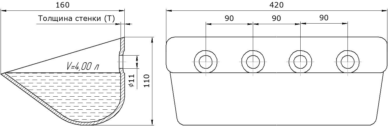 Ковш норийный металлический цельнотянутый LBTQ-4126 чертеж