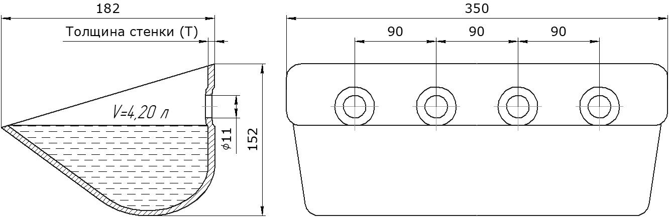 Ковш норийный металлический цельнотянутый LBTS-3518 чертеж