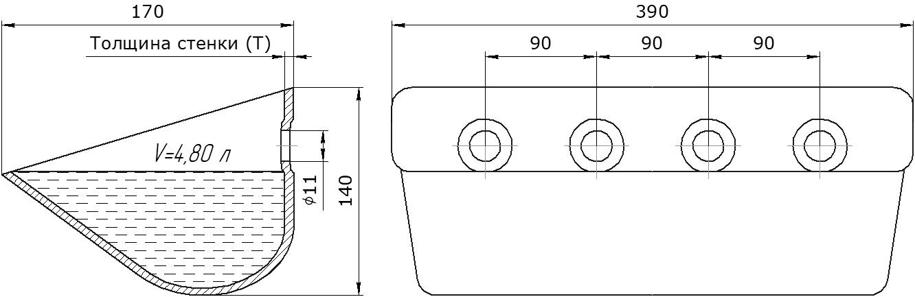 Ковш норийный металлический цельнотянутый LBTS-3917 чертеж