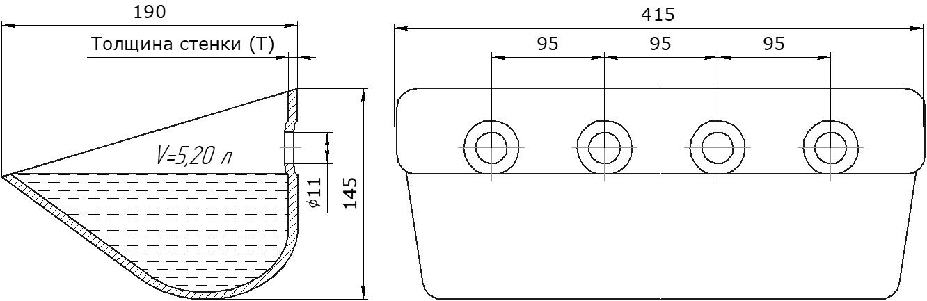 Ковш норийный металлический цельнотянутый LBTS-4118 чертеж