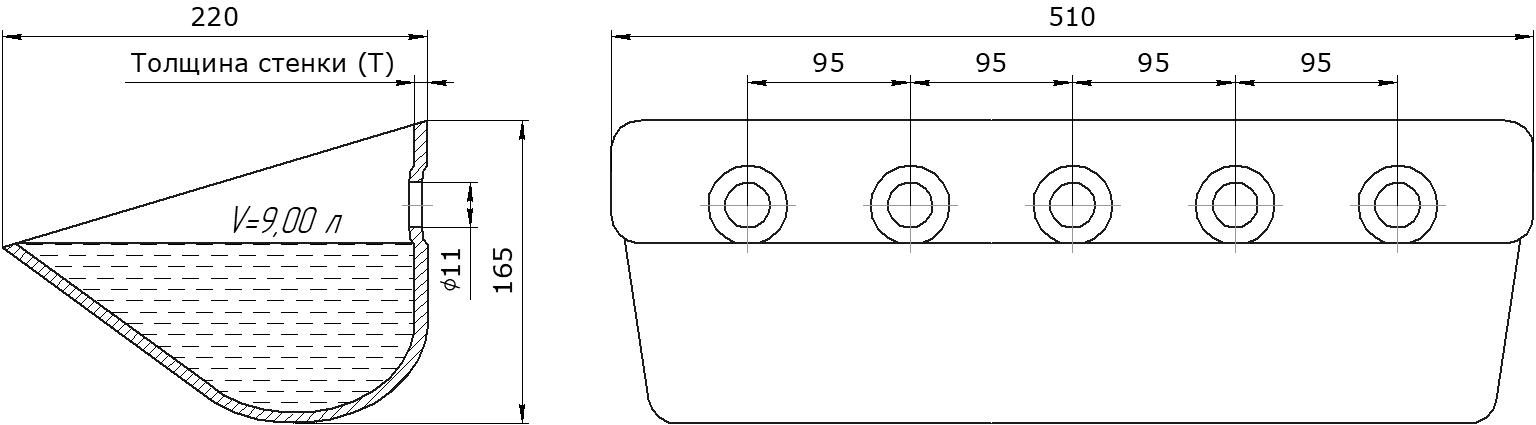 Ковш норийный металлический цельнотянутый LBTS-5121 чертеж
