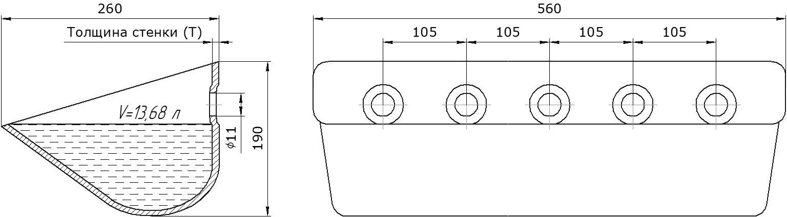 Ковш норийный металлический цельнотянутый LBTS-5121 чертеж